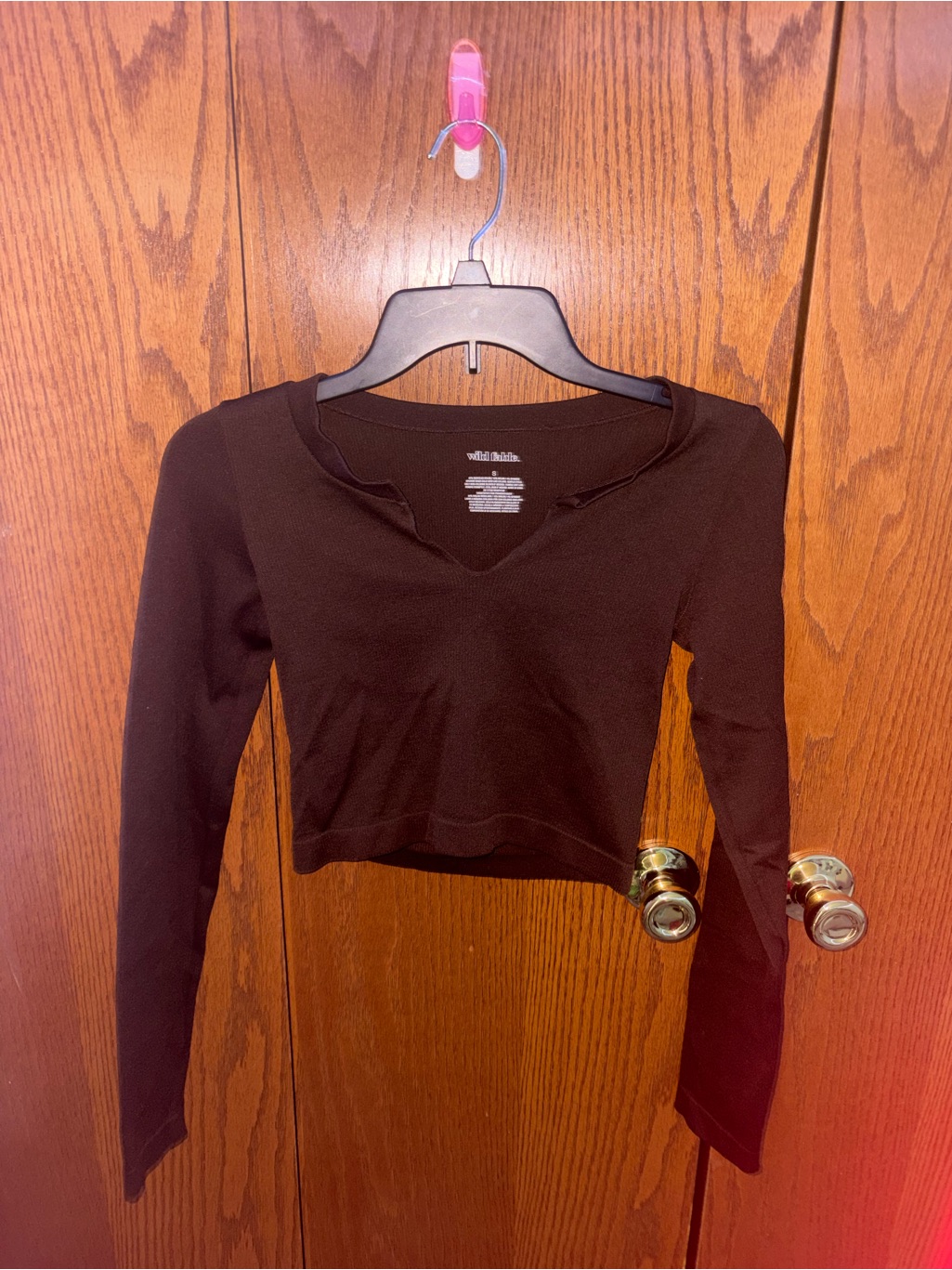 Wild Fable Black Long-Sleeve Cropped V-Neck Top